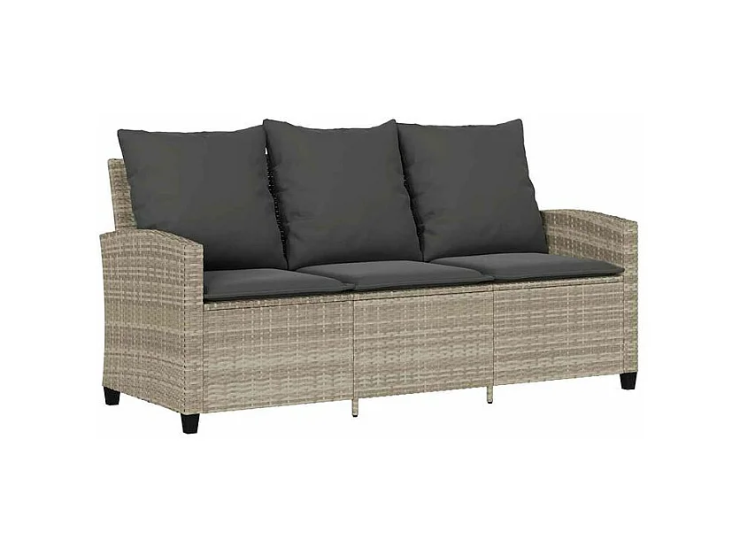 Canapé de jardin 3places coussins et table gris clair polyrotin