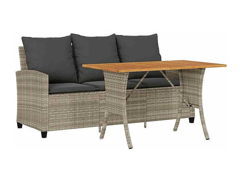 Canapé de jardin 3places coussins et table gris clair polyrotin