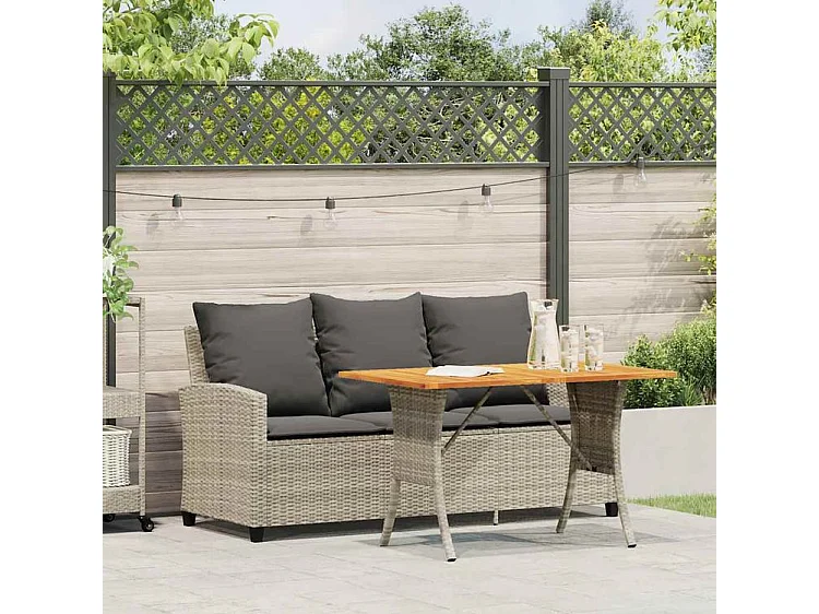 Canapé de jardin 3places coussins et table gris clair polyrotin