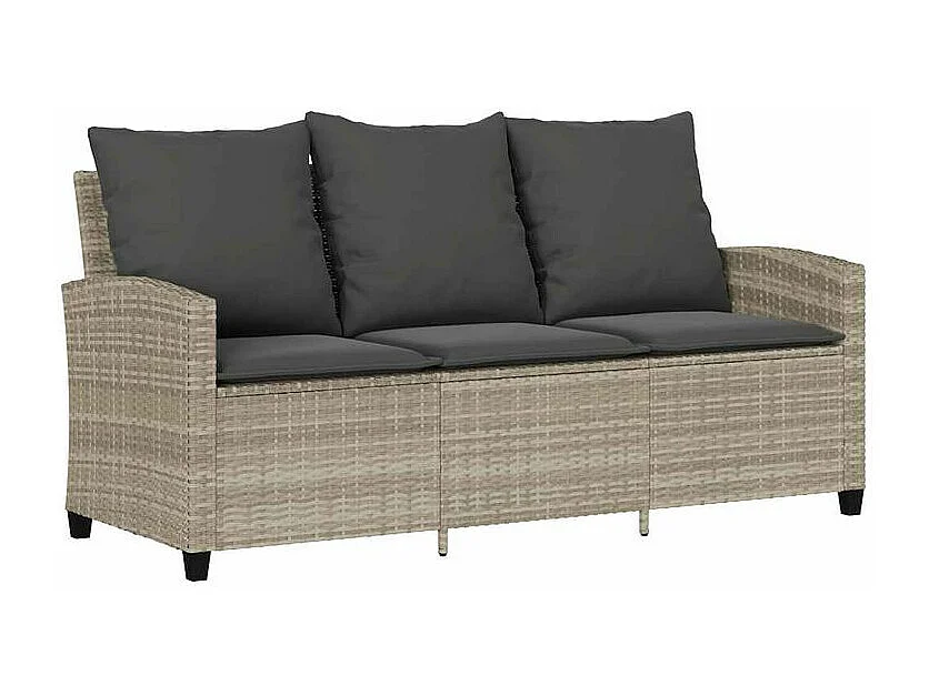 Canapé de jardin 3places coussins et table gris clair polyrotin