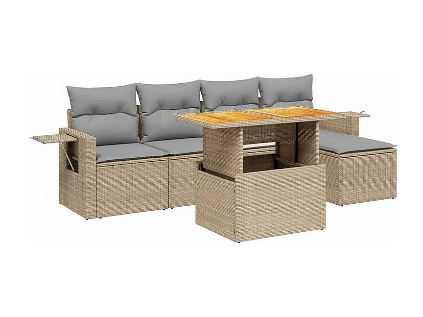 Salon de jardin avec coussins 6 pcs beige résine tressée