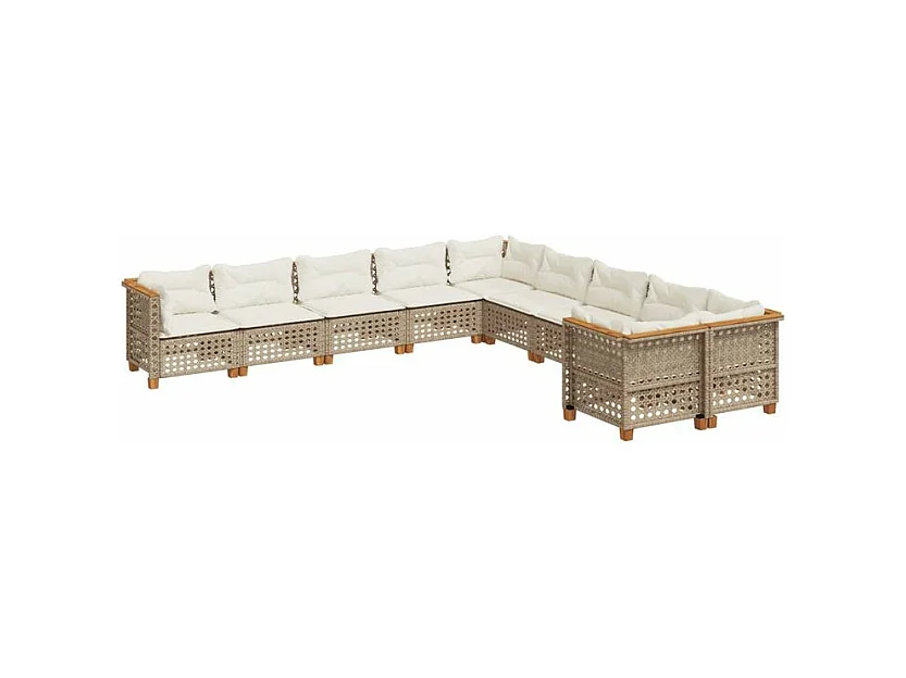 Salon de jardin avec coussins 10 pcs beige résine tressée