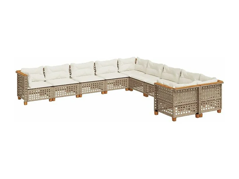 Salon de jardin avec coussins 10 pcs beige résine tressée