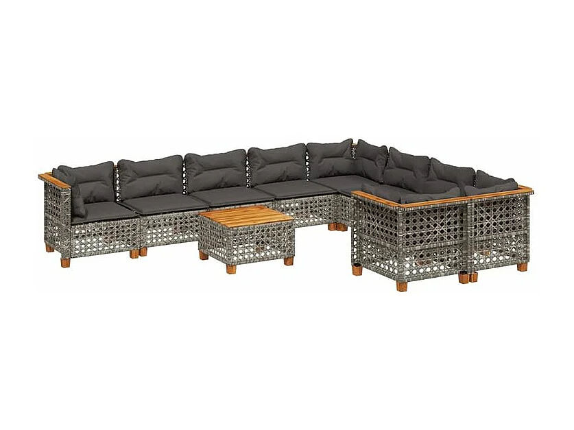 Salon de jardin avec coussins 10 pcs gris résine tressée