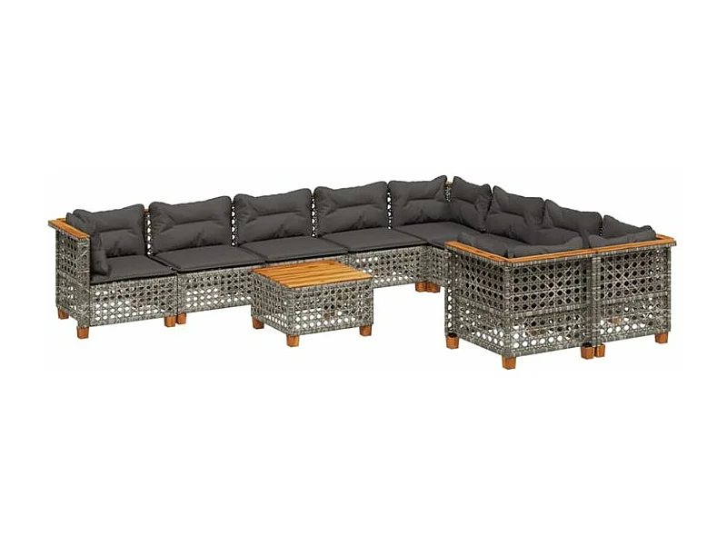 Salon de jardin avec coussins 10 pcs gris résine tressée