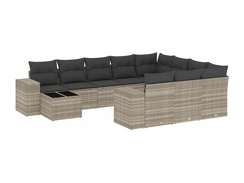 Salon de jardin 11 pcs avec coussins gris clair résine tressée