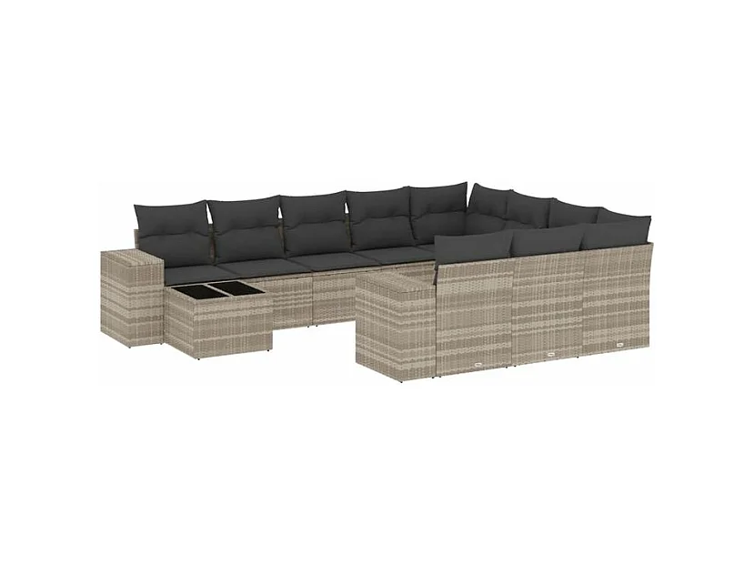 Salon de jardin 11 pcs avec coussins gris clair résine tressée