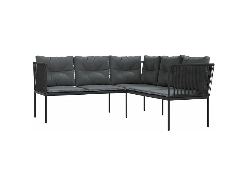 Canapé de jardin avec coussins forme de L noir acier textilène