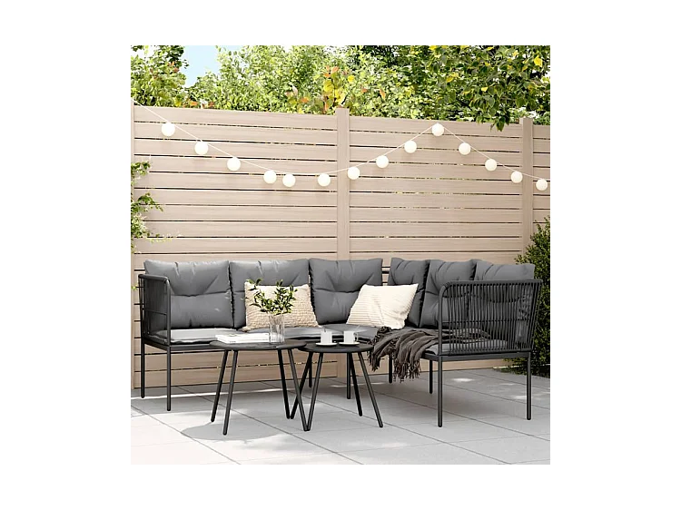 Canapé de jardin avec coussins forme de L noir acier textilène