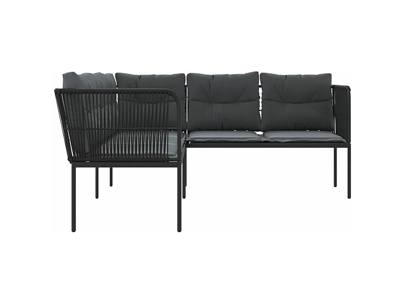 Canapé de jardin avec coussins forme de L noir acier textilène