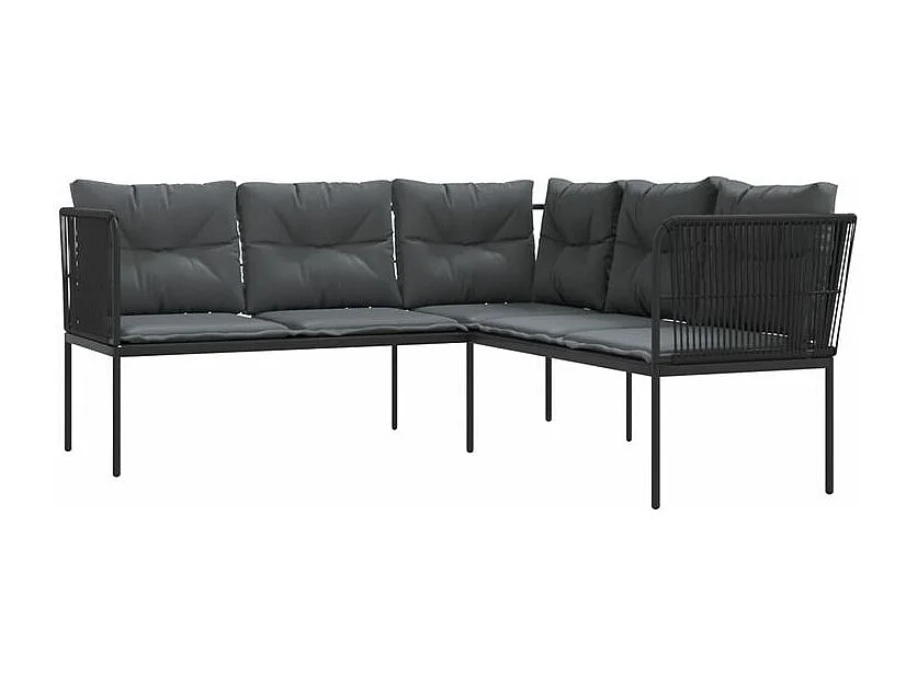 Canapé de jardin avec coussins forme de L noir acier textilène