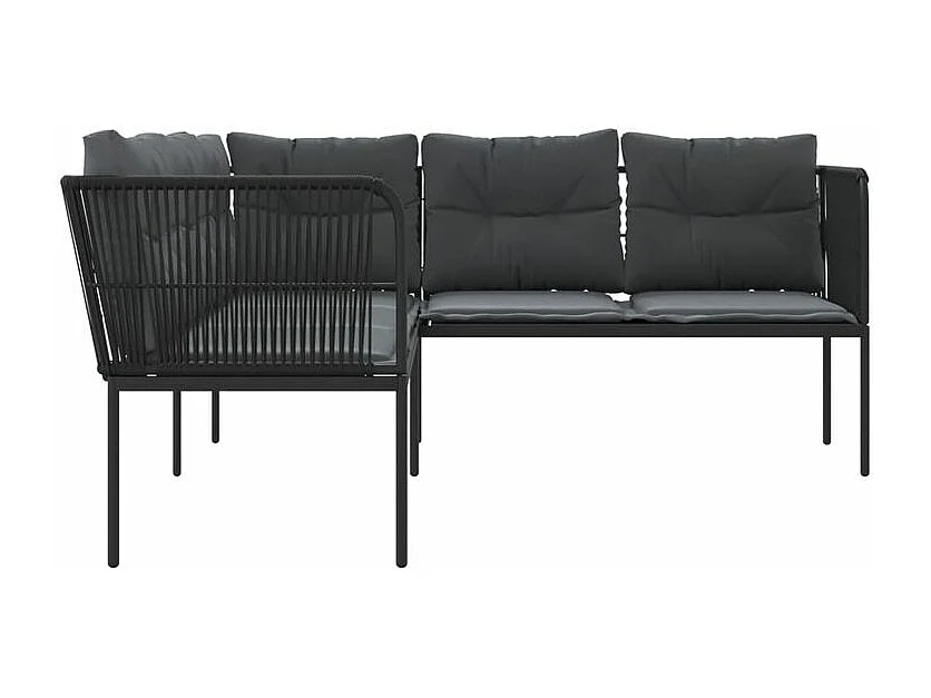 Canapé de jardin avec coussins forme de L noir acier textilène