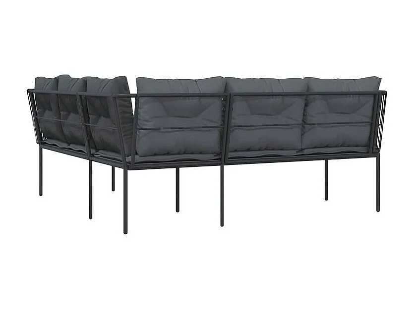 Canapé de jardin avec coussins forme de L noir acier textilène