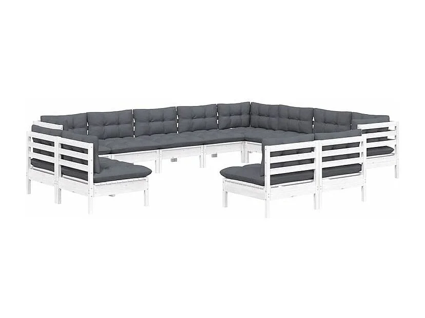 Salon de jardin 12 pcs avec coussins blanc bois de pin solide
