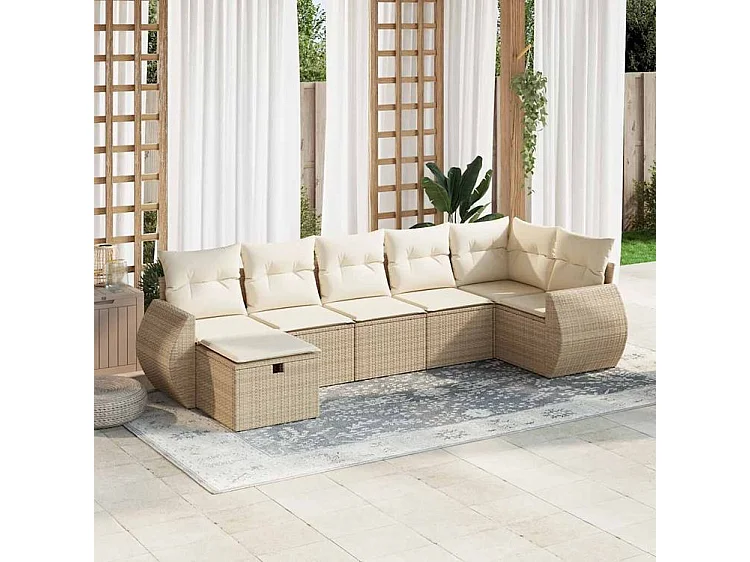 Salon de jardin avec coussins 7 pcs beige résine tressée
