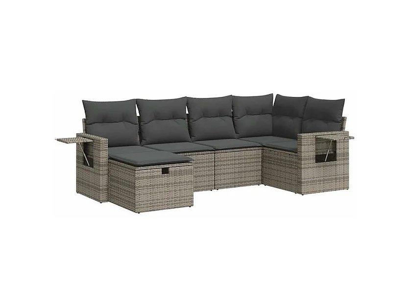 Salon de jardin 6 pcs avec coussins gris résine tressée