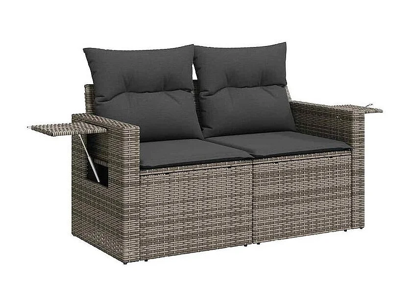 Salon de jardin 6 pcs avec coussins gris résine tressée