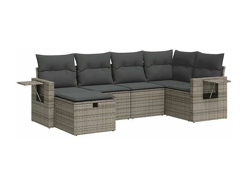 Salon de jardin 6 pcs avec coussins gris résine tressée