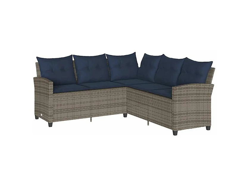 Canapés en forme de L avec coussins gris résine tressée