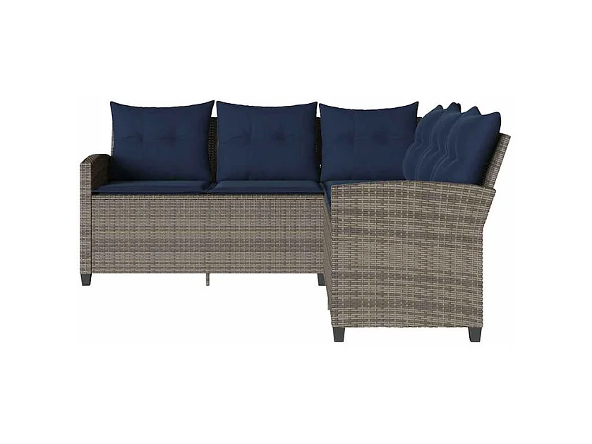 Canapés en forme de L avec coussins gris résine tressée