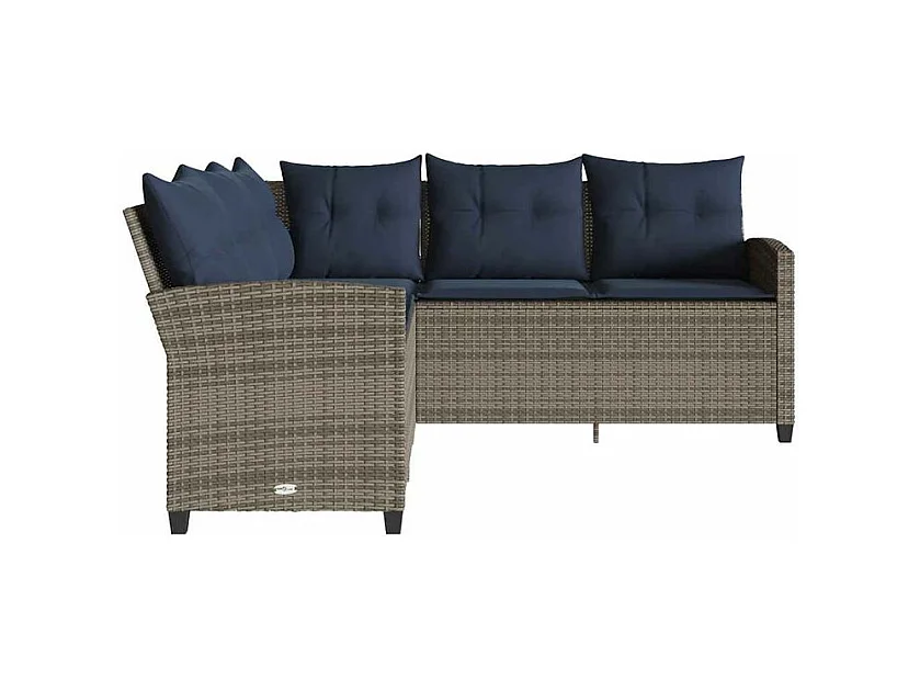 Canapés en forme de L avec coussins gris résine tressée