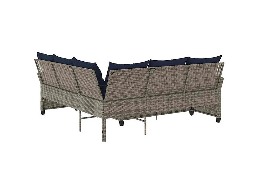 Canapés en forme de L avec coussins gris résine tressée