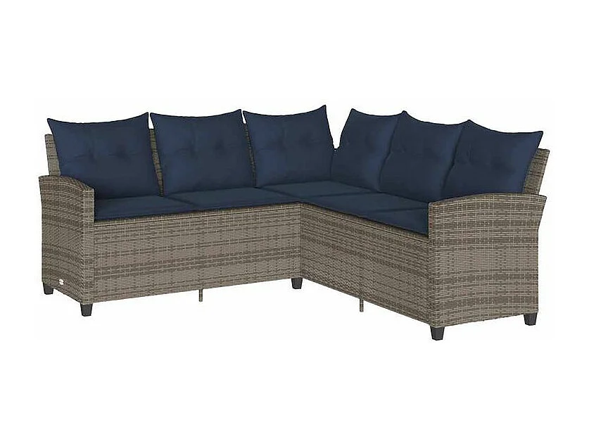 Canapés en forme de L avec coussins gris résine tressée