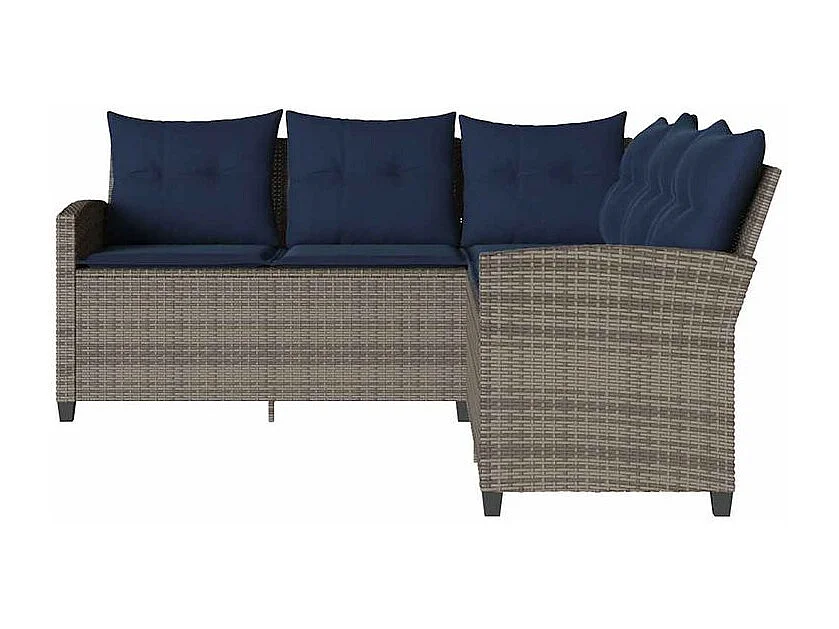 Canapés en forme de L avec coussins gris résine tressée