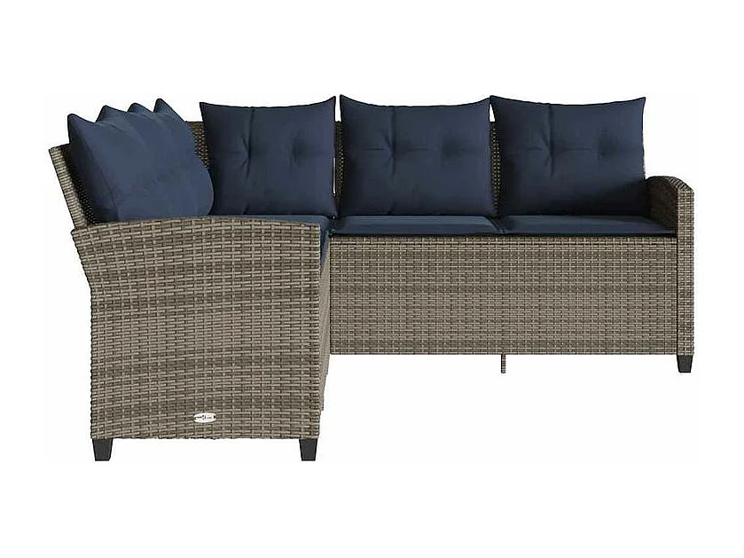 Canapés en forme de L avec coussins gris résine tressée