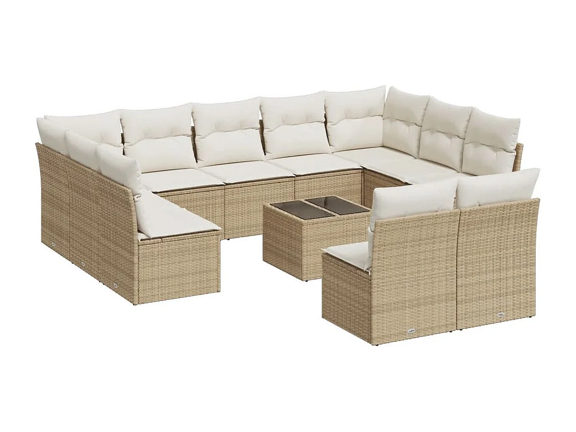 Salon de jardin avec coussins 12 pcs beige résine tressée