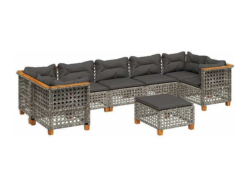 Salon de jardin 8 pcs avec coussins gris résine tressée