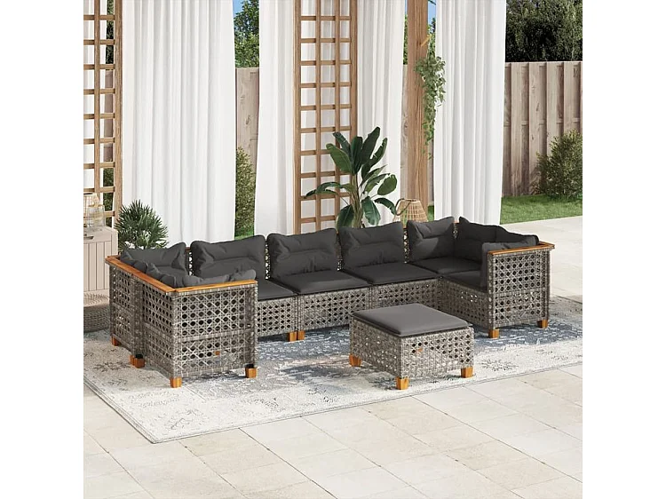 Salon de jardin 8 pcs avec coussins gris résine tressée