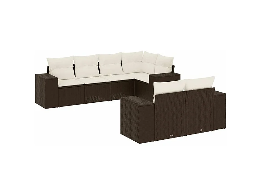Salon de jardin avec coussins 7 pcs marron résine tressée