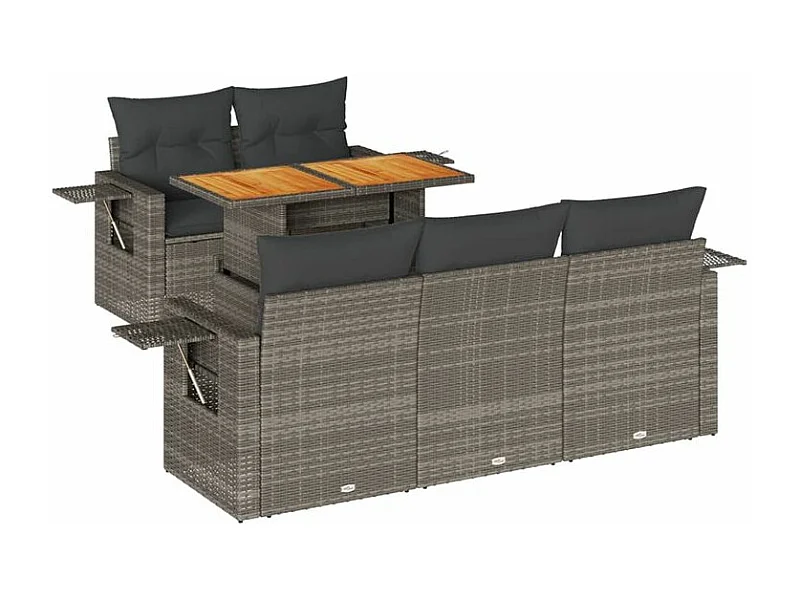 Salon de jardin 6 pcs avec coussins gris résine tressée