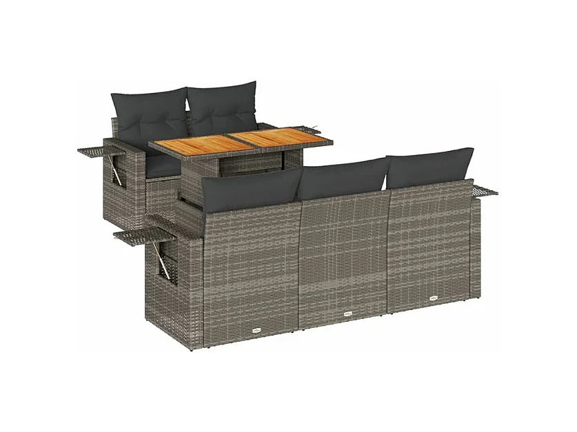 Salon de jardin 6 pcs avec coussins gris résine tressée