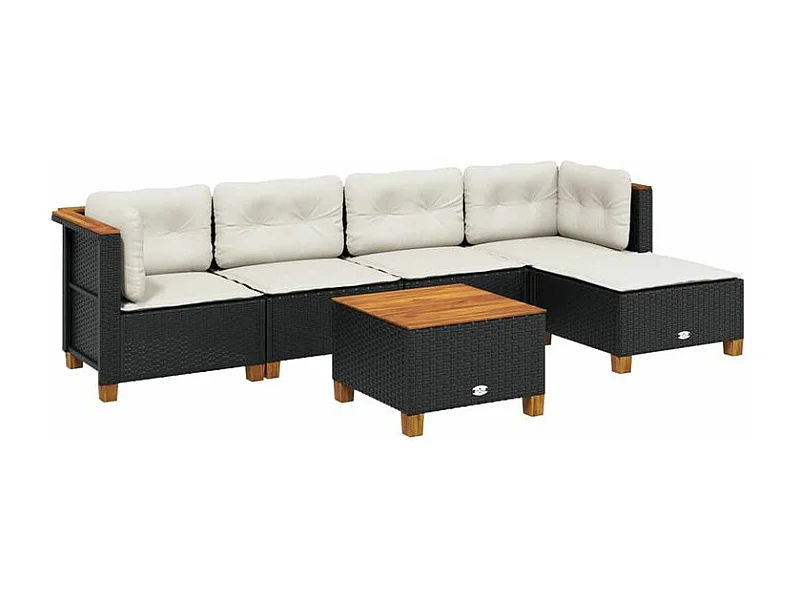 Salon de jardin 6 pcs avec coussins noir résine tressée