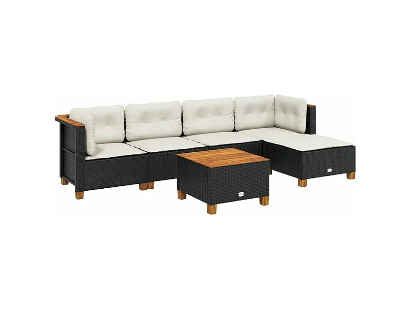 Salon de jardin 6 pcs avec coussins noir résine tressée