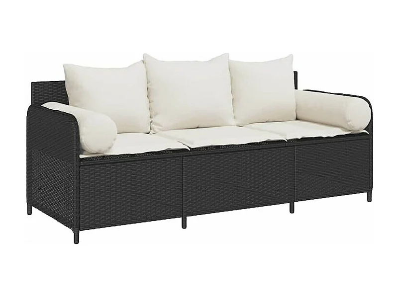 Canapé de jardin avec coussins 3 places noir résine tressée