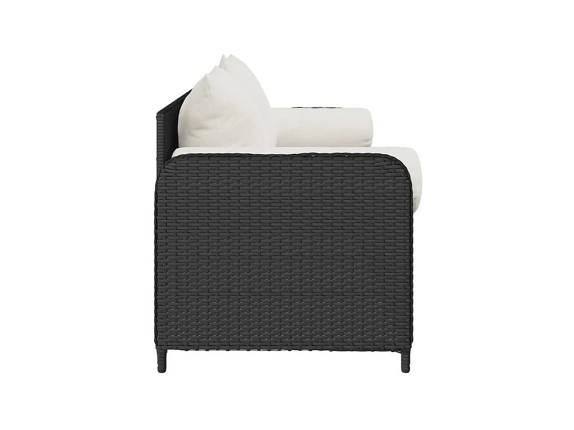 Canapé de jardin avec coussins 3 places noir résine tressée