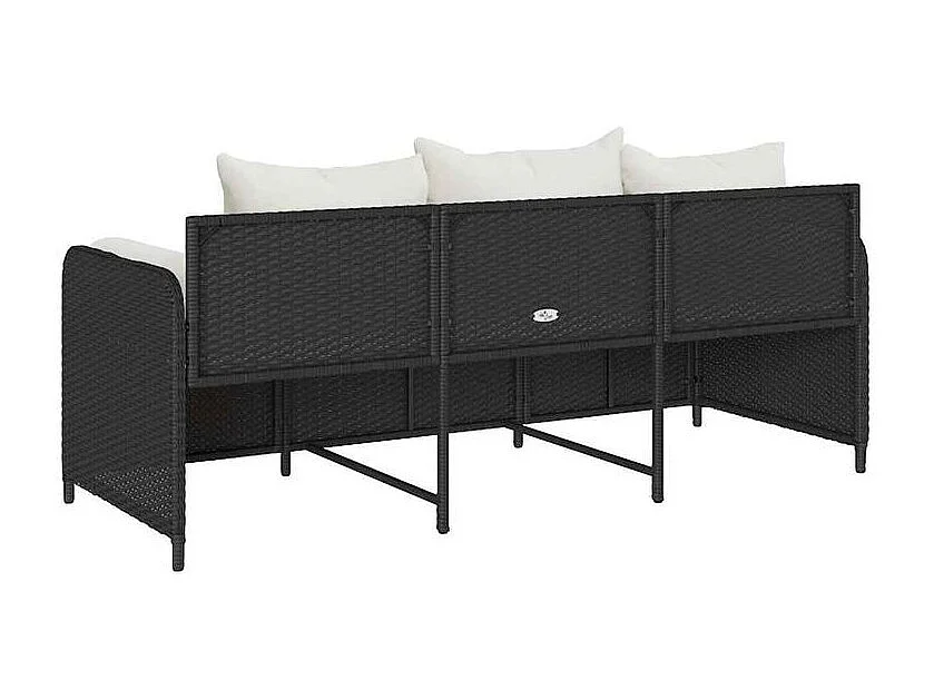 Canapé de jardin avec coussins 3 places noir résine tressée