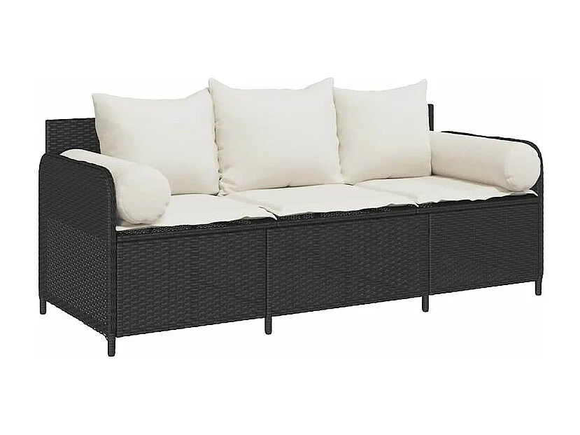 Canapé de jardin avec coussins 3 places noir résine tressée