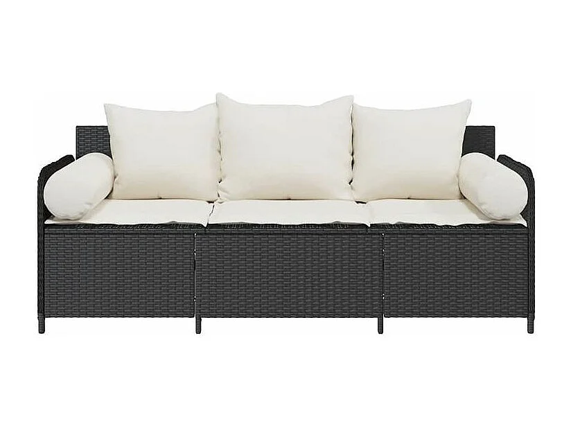 Canapé de jardin avec coussins 3 places noir résine tressée