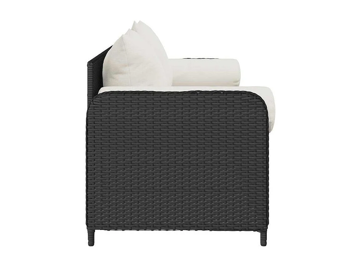 Canapé de jardin avec coussins 3 places noir résine tressée