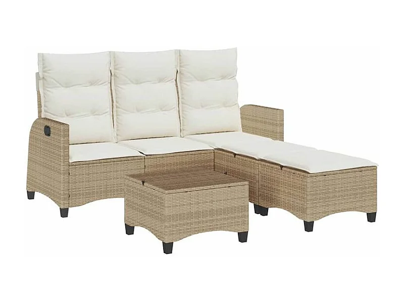 Salon de jardin avec coussins forme de L 3 pcs beige polyrotin