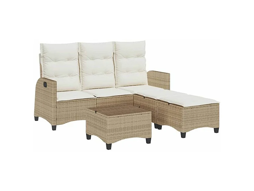 Salon de jardin avec coussins forme de L 3 pcs beige polyrotin