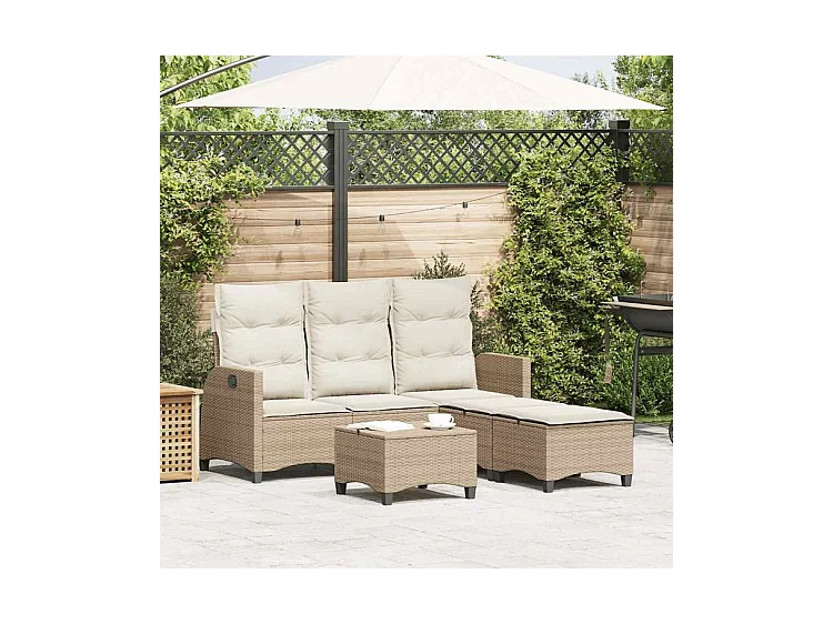 Salon de jardin avec coussins forme de L 3 pcs beige polyrotin