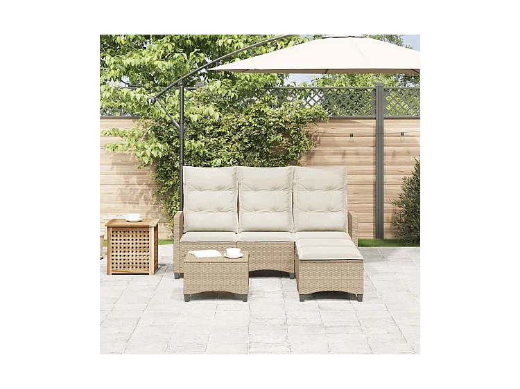 Salon de jardin avec coussins forme de L 3 pcs beige polyrotin