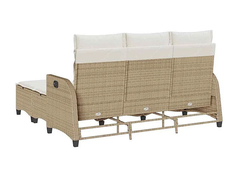 Salon de jardin avec coussins forme de L 3 pcs beige polyrotin