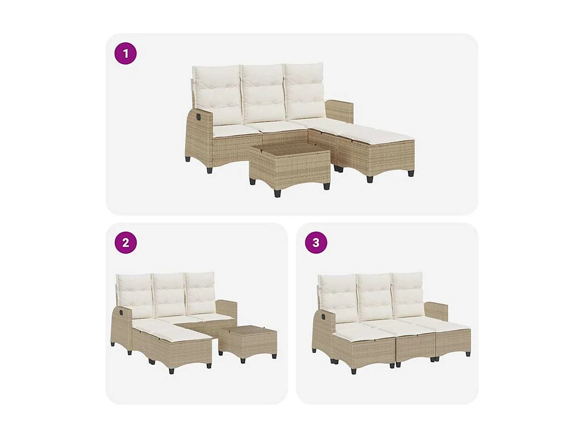 Salon de jardin avec coussins forme de L 3 pcs beige polyrotin