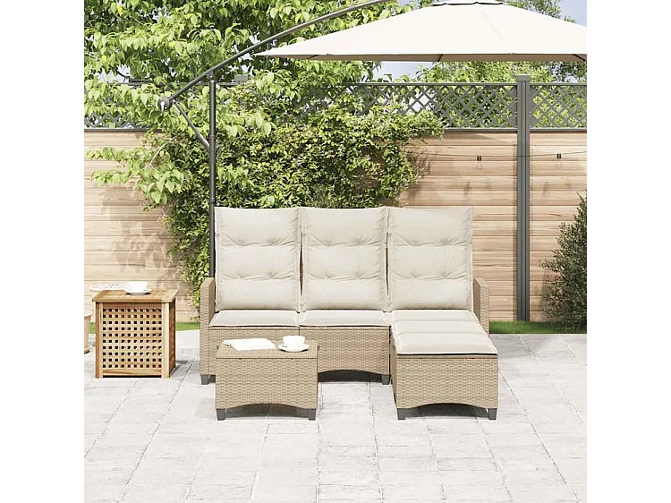 Salon de jardin avec coussins forme de L 3 pcs beige polyrotin